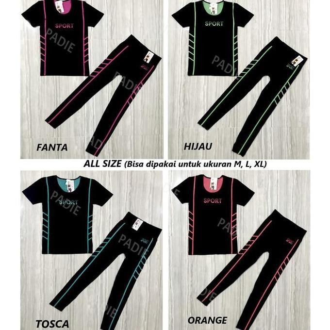 Setelan Baju Pendek+Celana Legging Panjang Senam Wanita/Olahraga/Sport/Zumba/Aerobic/Yoga FEMA 6101