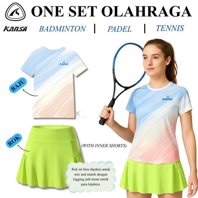 KANSA Pakaian Olahraga Wanita Kaos Olahraga UPF50+ Rok Padel Dalaman Bahan Spandek Polyester Premium