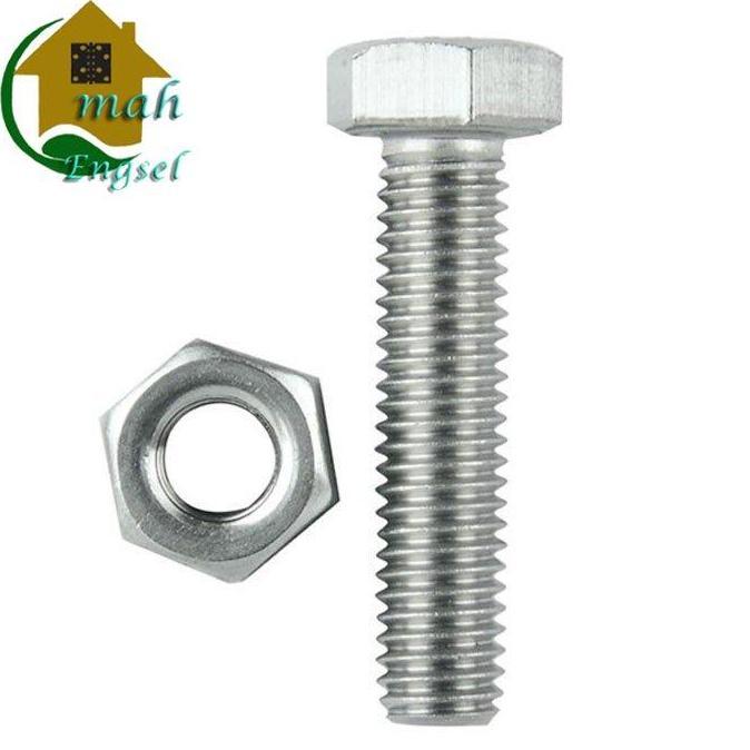 Baut Mur Ukuran 8mm panjang M8 x 80-150mm White Mur segi 6 (10 pcs)