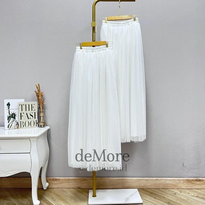 [Demore] - Rok Tutu Tile Panjang Wanita Putih Polos - Bawahan Casual Rempel Dewasa - Tulle Skirt Pes