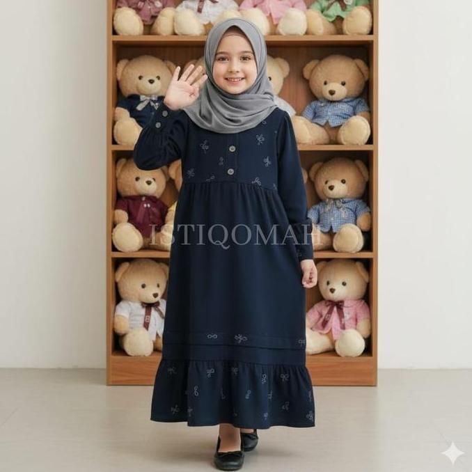 Gamis Muslim Anak Perempuan Motif "Alena Pita" Gamis Lebaran Kekinian Modern