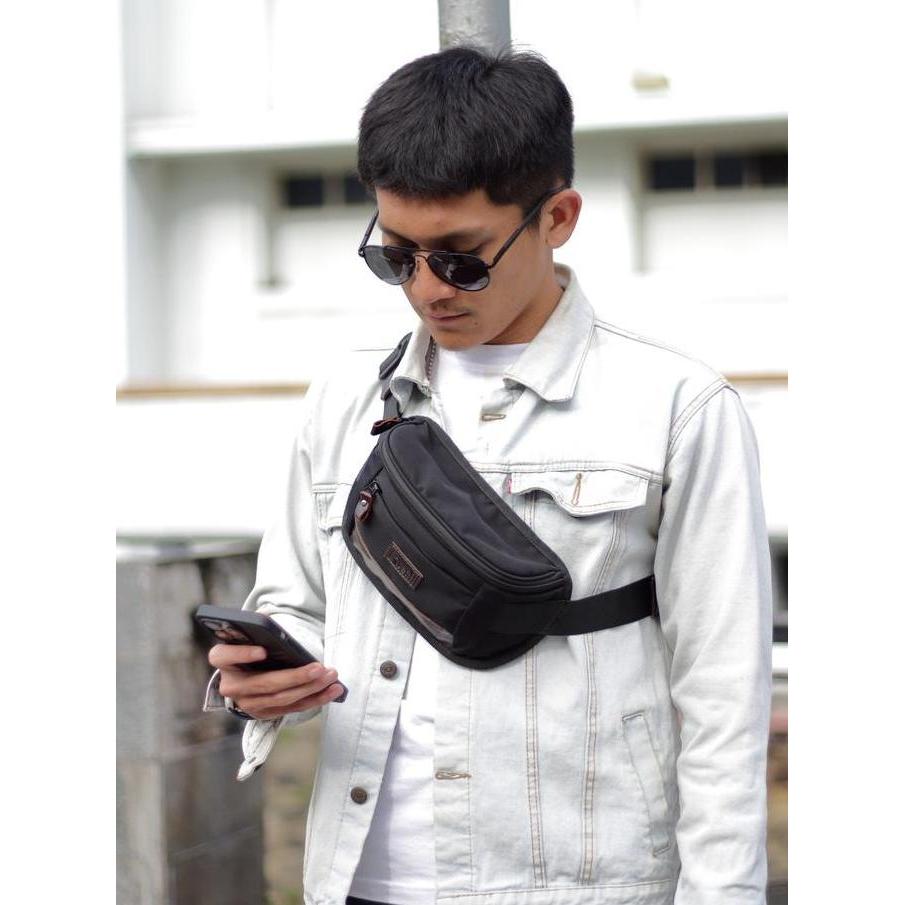 Pusiill | Waistbag Pria Wateroof & Anti Bara Api | Tas Slempang Kombinasi Kulit Sapi asli | Tas Ping