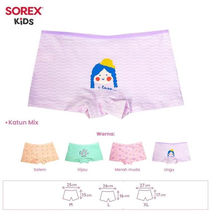Duniaank- 4 Pcs Celana Dalam Katun Anak Remaja Cd Boxer Segiempat Anak Cewek Sorex Kids