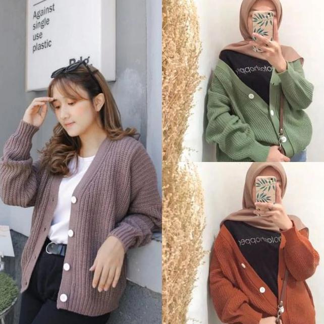 Baju Cardan Outer Salur Rajut Hitam Polos V Ne Oversize Kancing Depan Auther Vintage Denim Lilac Nav