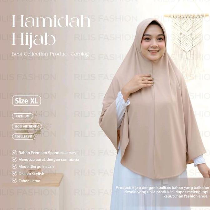 Newrilis- Hijab Instan Hamidah Jumbo Muslim Ukuran Xl Jilbab Instan Ped Spandek Jersey | Jilbab Khim