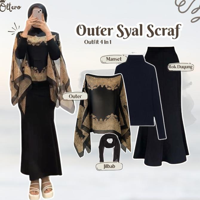Sendtoday- Setelan Kondangan Kekinian (Outer Syal + Manset + Rok Duyung + Jilbab) Outfit Wanita Hija