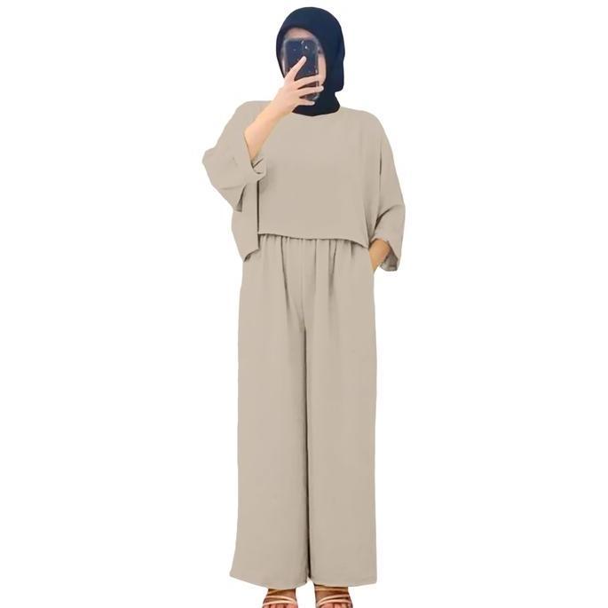 Busananew- Setelan Crop Crinkle Ld120Cm - Ld140Cm Terbaru/Setelan Wanita Oversize Baju Celana Nyaman