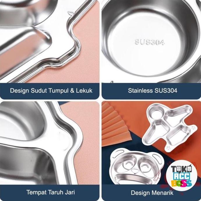 Terpopuler- Piring Makan Stainless Anak / Piring Makan Sekat Anak Sus 304 Stainless / Piring Sekat S
