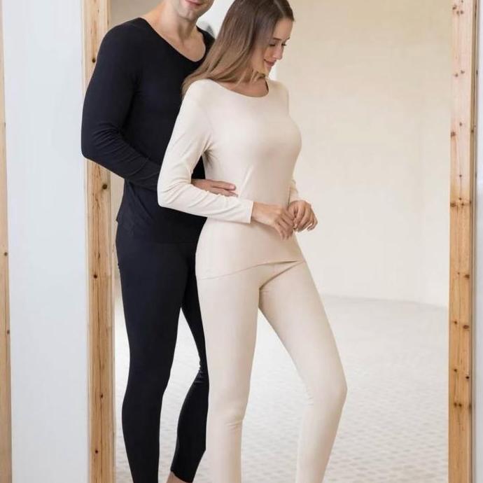 Sendtoday- Longjohn Wanita, Baju Musim Dingin Long John Wanita Dewasa Polos Strech, Longjohn Bulu Do