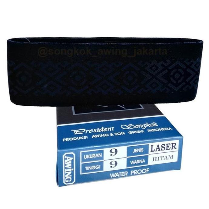 Uwouwo- Songkok Peci Awing Ac Motif Laser Kopiah Hitam Dewasa