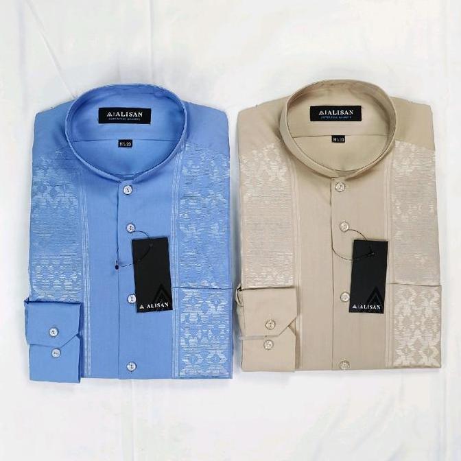 Uwouwo- Kemeja Koko Alisan Pria Lengan Panjang Kerah Shanghai Bordir Putih