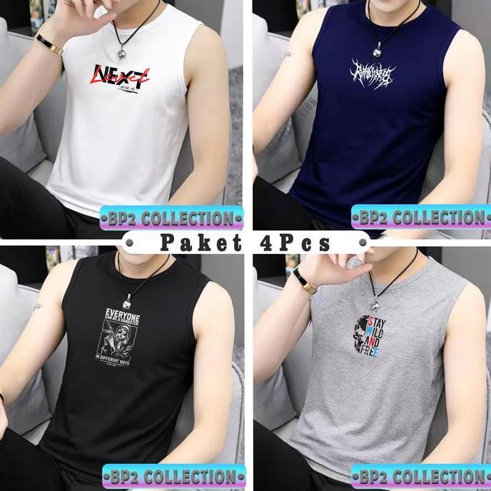 Cod,Bisabanget- Singlet Motif 4 Pcs 55K Pria Distro / Kaos Singlet Pria Dewasa / Baju Kaos Singlet P