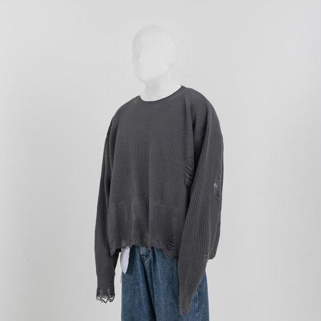 Nomadstudio Reborn Dark Grey Distressed Oversized Knit Sweater