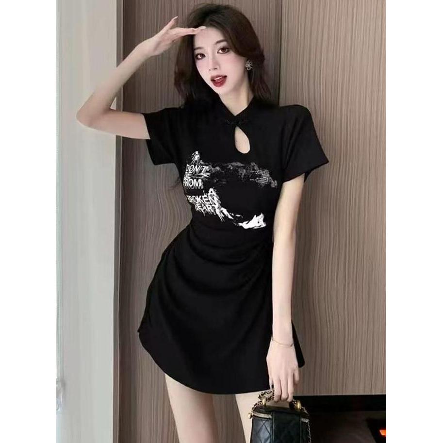 Mini Dress Cheongsam Wanita Import | Bahan Kaos Import Premium Quality