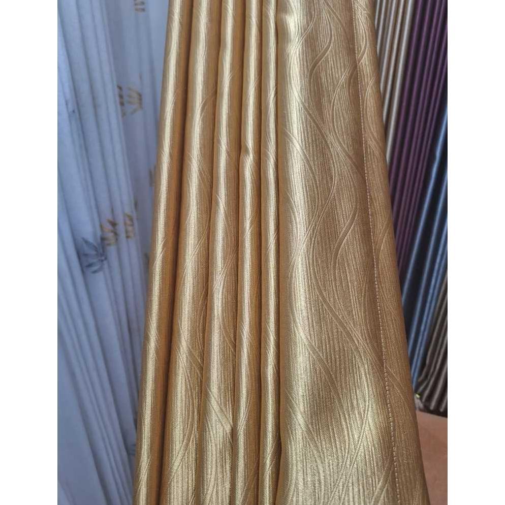 Gratis poni/Gratis Vitrase beli 2 gorden Gold Tua Mewah,Tebal blackout 90%