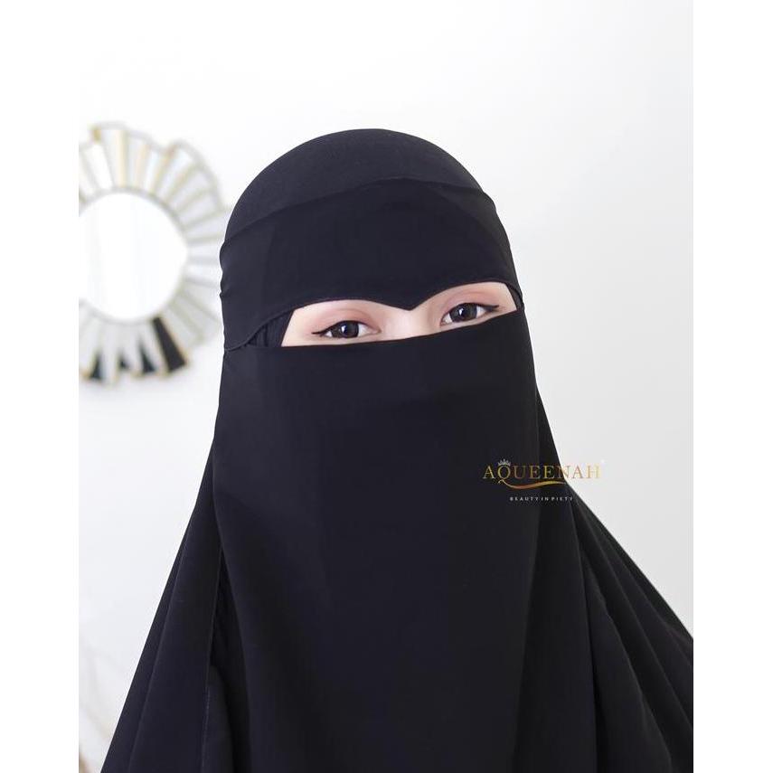 Aqueenah Niqab Zerina Cadar Bandana Eagle Eye Kain Sifon Silk Jetblack Exclusive