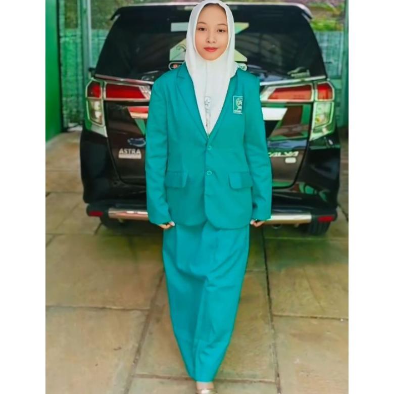 Unik Setelan Jas Fatayat Nu Rok Floy + Logo Bordir Warna Hijau Tosca & Hijau Daun Fatayat Nu Resmi P