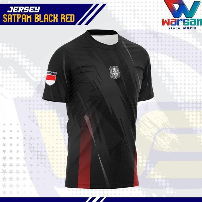 JERSEY OBLONG SATPAM BLACK RED FULL PRINTING / KAOS OBLONG SATPAM DRYFIT / JERSEY SATPAM, (TERBAIK) 