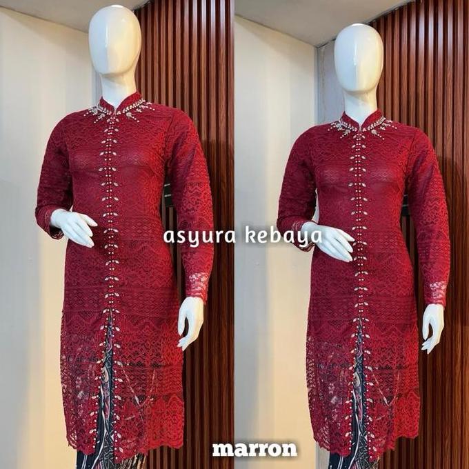 Kebaya Tunik Brokat Payet Model Belah Depan Bahan Brokat Premium