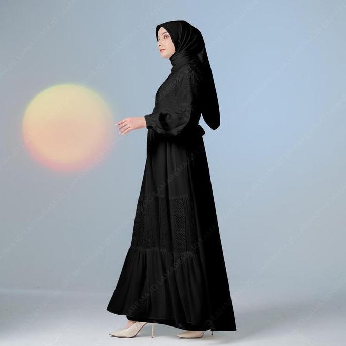Grosir Baju Gamis Hitam Lm-048 Wanita Simple Elegan Dan Mewah | Gamis Putih Brukat Pesta Kondangan M