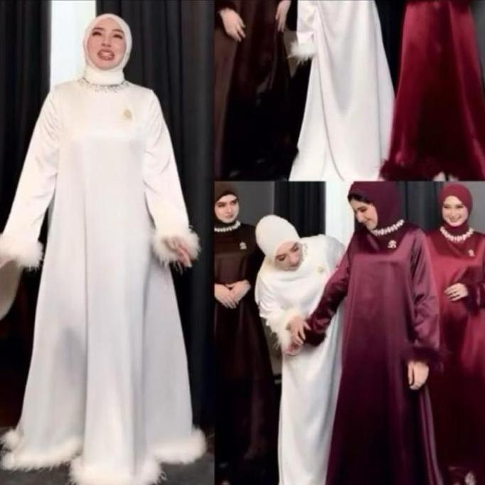 Promo Shellasaukia Dress Bulu Gamis Mutiara  Emboss Rompi Swarosvki Set Hijab Terbaru Ori Gamis Set 