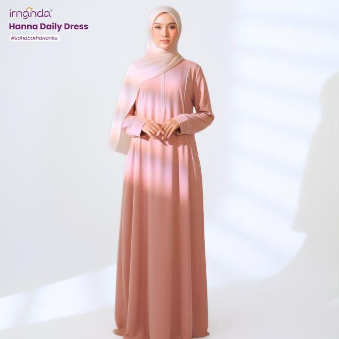 Promo Irnanda Hanna Dress Gamis Polos Wanita Simple Kantong Wudhu Busui Friendly