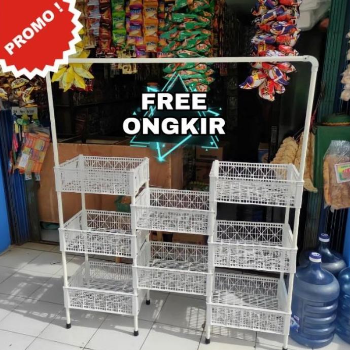 Thebest- RAK SUSUN WARUNG Rak Warung Keranjang Susun Rak Dagangan Rak Kopi