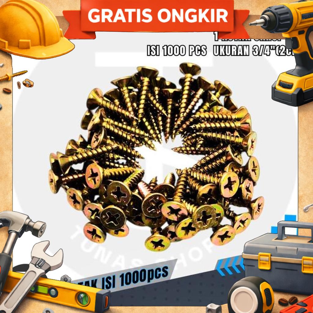 Sekrup Grc 3/4" (2Cm) 1 Kotak Isi 1000 Pcs / Sekrup Grc Ukuran 3/4 Inch / Sekrup Grc Tahan Karat / B