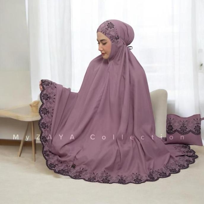 (BEST SELLER) Mukena Dewasa Azani Katun Premium Renda Gracela Bordir Mewah Free Tas - Kain Tebal Pan