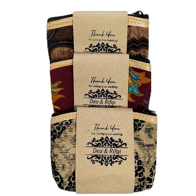 100 PCS SOUVENIR PERNIKAHAN DOMPET KOIN BATIK KAPAL + SABLON /CUSTOM  NAMA  KERTAS COKLAT KEMAS PLAS