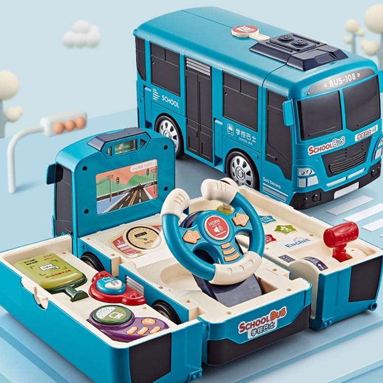 Mainan Anak Edukasi School Bus Belajar Stir Pretend Play Boy Girl Kids Station Game Transformer Bus 