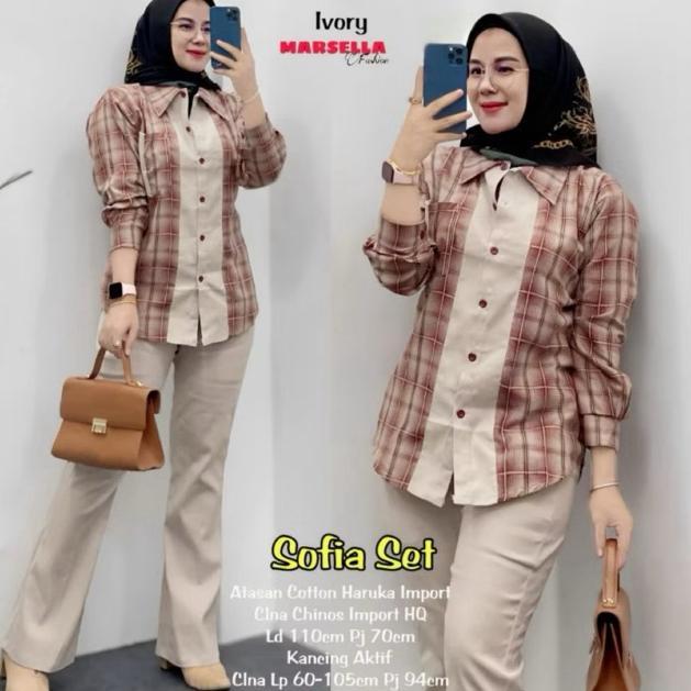 SALE BULAN INI Alda Set setelan wanita atasan kemeja Katun import + celana chinos premium