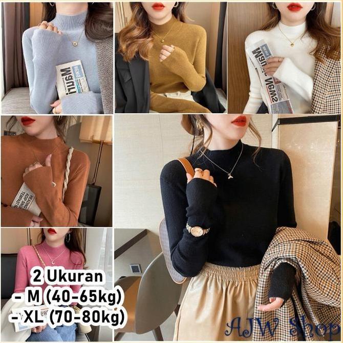AJW [TC] Atasan Rajut Turtleneck Wanita Lengan Panjang | Iner Rajut Turtleneck Knit | Baju Dalaman T