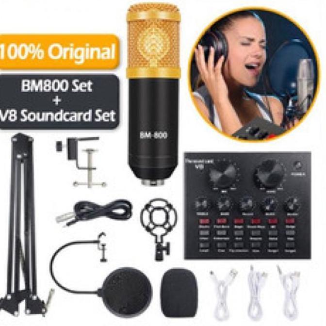 Newall-- Paket Full Set Mic Bm 800 + Stand + Soundcard V8 Miko Kimiso Audio Mixer -  Mikrofon Mic Bm