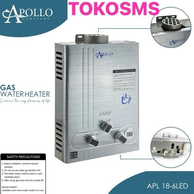Airpro- Apool Water Heater Gas Apollo Apl 18 Led Pemanas Air Gas Instant 6 Liter / Menit Lcd Suhu Di