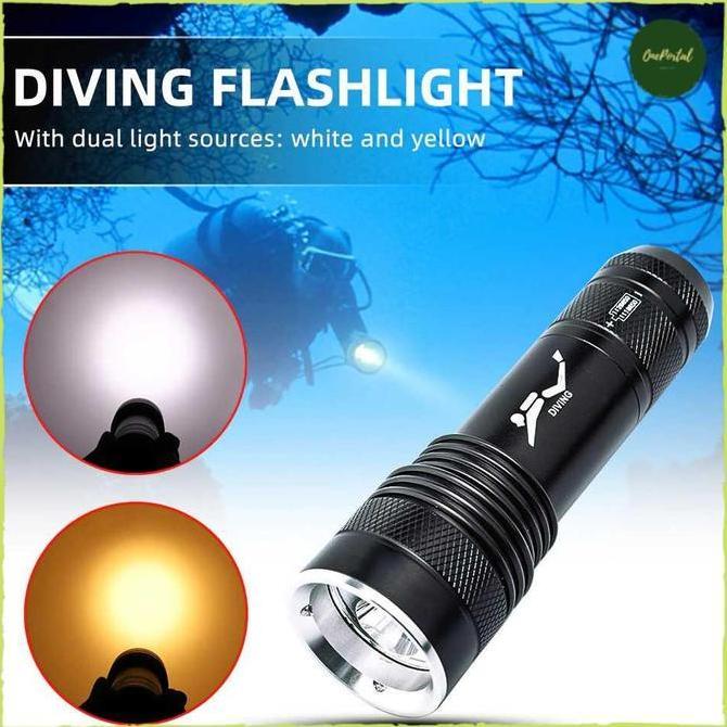 Senter LED Diving Waterproof Warm dan Cool White T6
