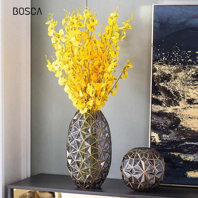 Vas Bunga Kristal Abu Gold / Vas Bunga Mewah Aestetic Kristal Abu Gold