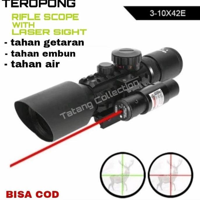 Tele Teropong Riflescope M9 3-10X42 E Red Laser Merah Kualitas Terbaik Harga Termurah