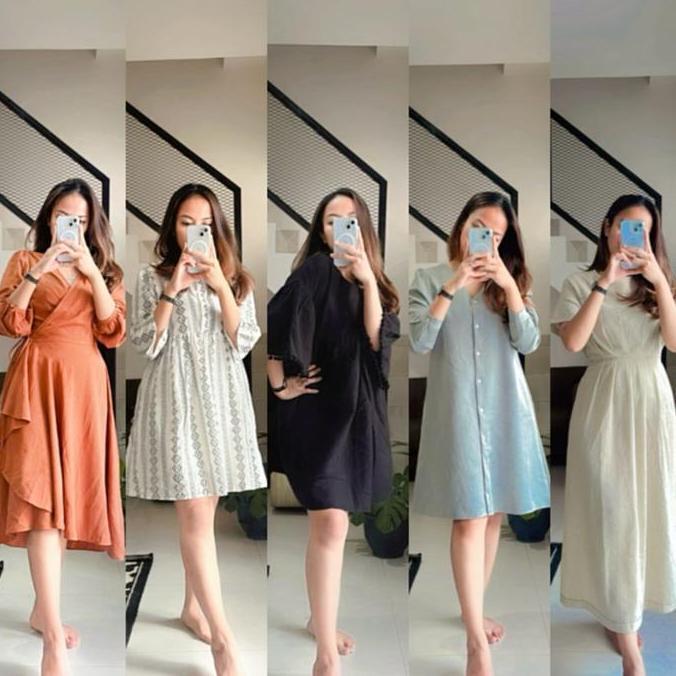 Diskont Dress Wanita Korea Cantik Dan Dress Katun Wanita Casual Midi Gaun Pendek Panjang Dewasa