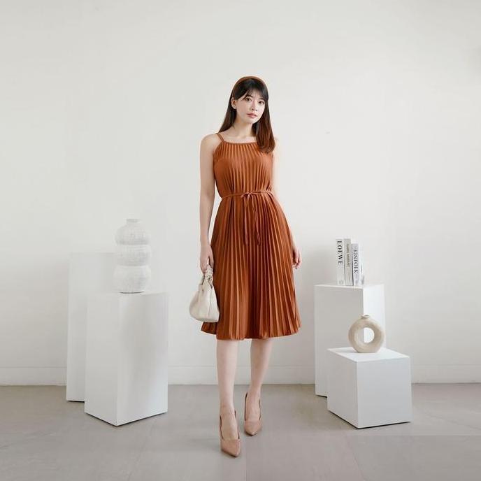 Termurah  Dress Plisket Midi / Dress Plisket Wanita / Pleated Dress Casual Panjang