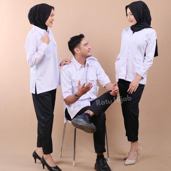 (BEST SELLER) [RatuHijabCilacap] Baju Pdh Putih Wanita Atasan Seragam Putih Pns Wanita Baju Dinas Pu