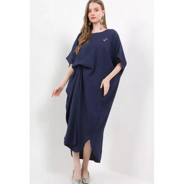 Murah Chic Simple Texture Ruched Kaftan With Pin Kaftan Lebaran Tn0774Bb