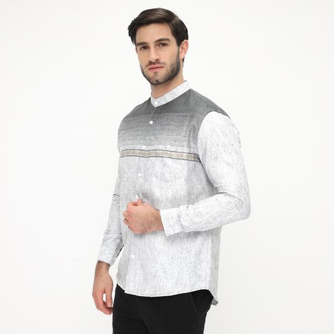 Murah Vanfive Kemeja Pria Koko Panjang Abu Silver D1003