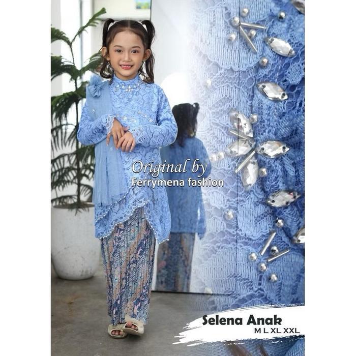 Onee Sett Gaun Baju Kebaya Anak Selena Brokat Payet Usia 4-12 Tahun Kebaya Anak Free Slayer Selendan