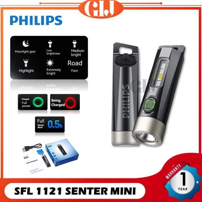Lighzx- Philips Senter Led Sfl1121 Lampu Senter Mini Led Flashlight Super Terang