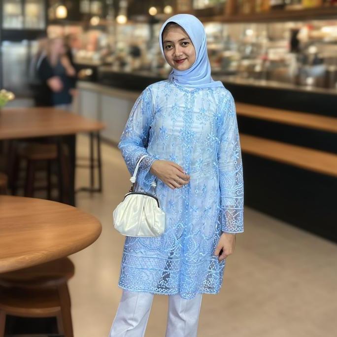 Cantek- Tunik Outer Organza Bordir Etnic / Midi Outer Brukat / Dres Outer Busui / Outer Mewah Dress 