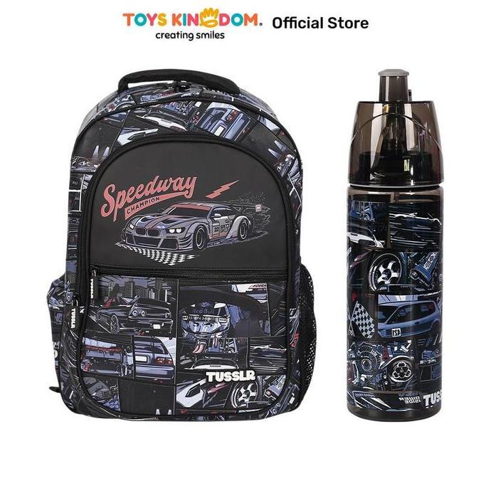 Toys Kingdom Tusslr Set Tas Ransel & Botol Minum Car Versi 1 - Hitam School Stuff Student Tas Ransel