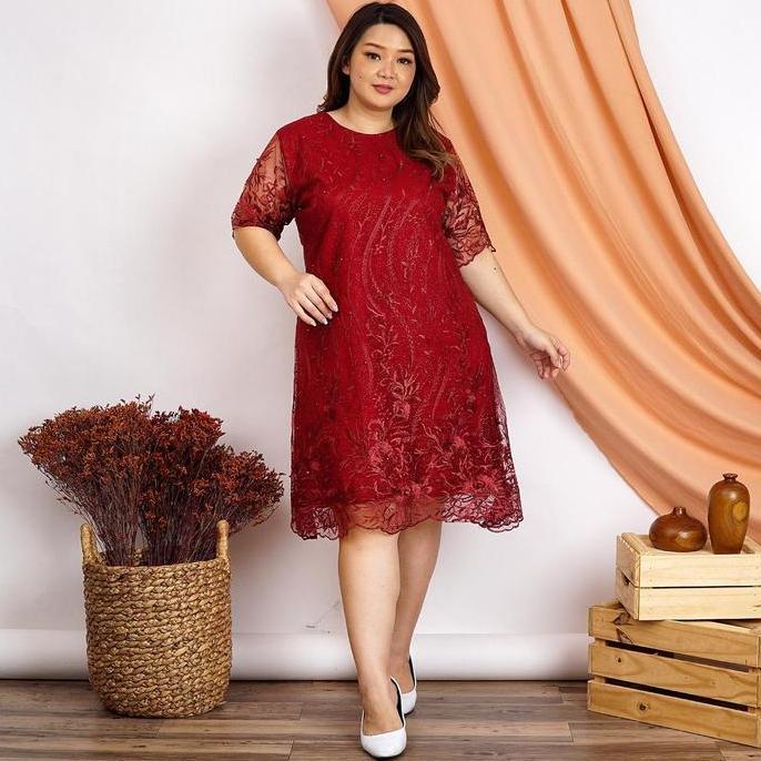 Gratis Ongkir Dress Tile Xxl Bigsize Jumbo Brukat Tile Bordir Gliter Mutiara Tulle Tille Xxxl Dres P
