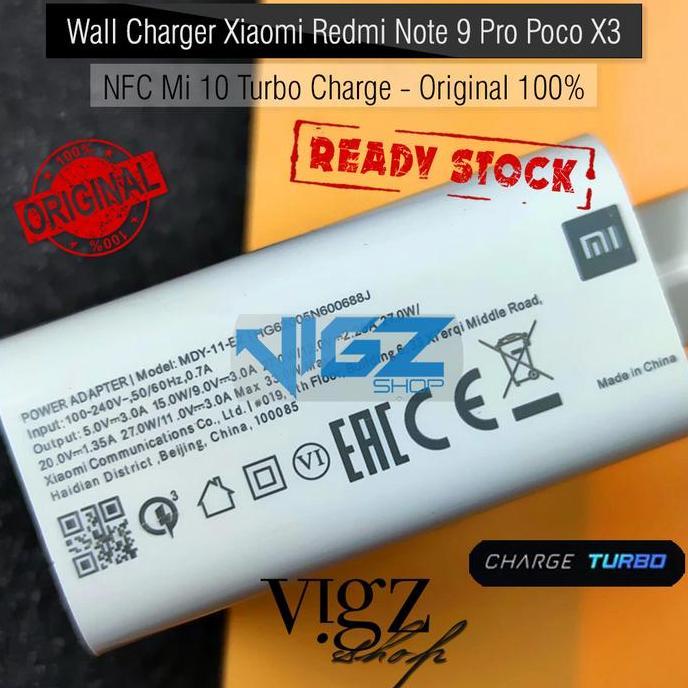 Charger Xiaomi Redmi Note 9 Pro Poco X3 NFC Mi 10 Turbo Charge ORI Terlaris