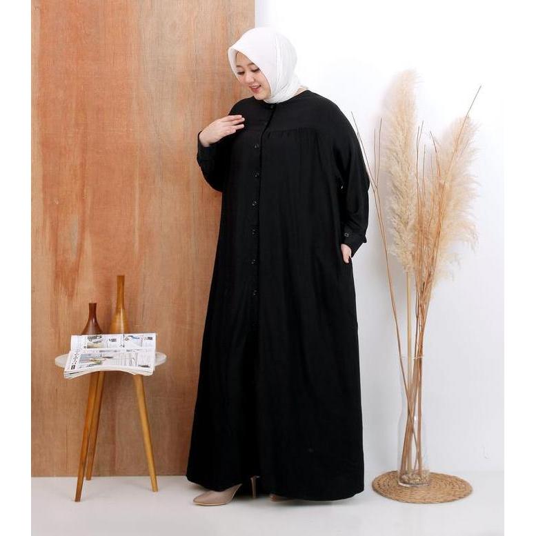 Grosir Gamis Jumbo Wanita Warna Hitam Ld 130 Dan Ld 140 Cm Model Polos Kekinian Kancing Muslim